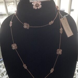 kate spade Rose Gold-Tone Pink Floral Station Necklace and Ring Set